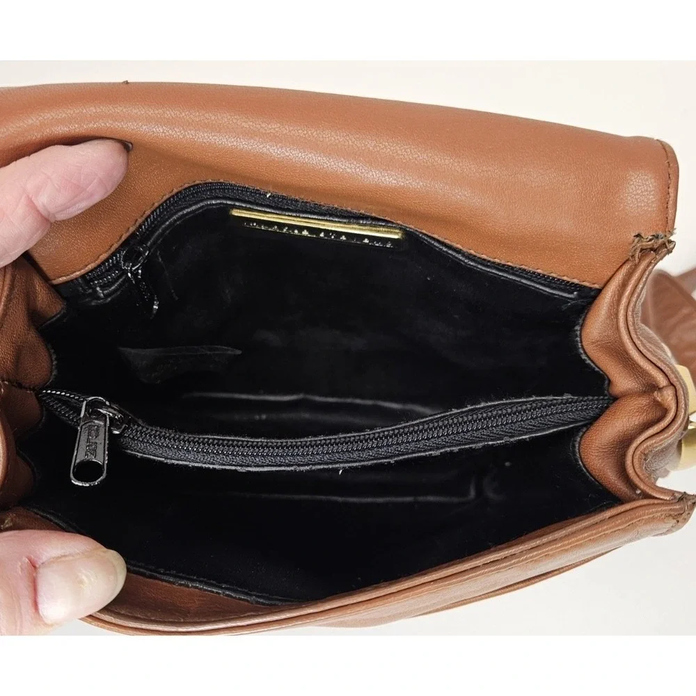 VTG 90s Valerie Stevens Brown Genuine Leather Crossbody Bag Minimalist Purse‎